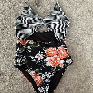 Cupshe Floral and Striped Swimsuit